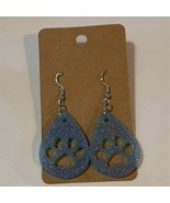 Handmade epoxy resin paw print earrings - light blue glitter w/ rosegold... - £5.06 GBP