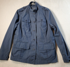 L.L. Bean Cargo Jacket Women Medium Blue 100% Cotton Pockets Collared Buttons - £12.86 GBP