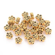 20 Flower Beads Spacer Beads Metal Antiqued Gold 7mm Findings - $4.21