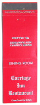 Carriage Inn Restaurant - North Conway, New Hampshire 20 Strike Matchbook Cover - £1.36 GBP