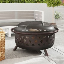 Weather Resistant Steel Wood Burning Fire Pit with Spark Screen - £293.82 GBP
