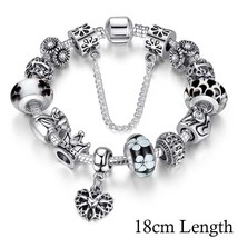 Queen Jewelry Silver Plated Charms Bracelet &amp; Bangles With Queen Crown Beads Bra - £16.02 GBP