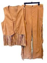 Mens Native American Frontier &#39;80&#39;s Costume Size L Handmade Fringed Vest &amp; Pants - £55.32 GBP