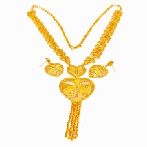 Apingxun Heart Shape Dubai Gold Color Necklace&amp;Earrings Jewelry Set African Ethi - £34.56 GBP