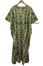 Leaf Print Green Women Maxi Cotton Long Kaftan Bathrobe Maternity Night Dress - £24.77 GBP