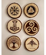 Handmade engraved wooden Fridge Magnets Viking Vegvisir Pagan Norse Tree... - £4.99 GBP