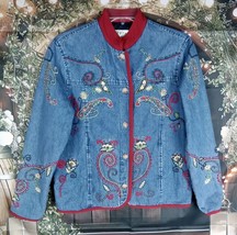 Orvis Women&#39;s Jacket Size S Blue Floral Embroidery Cotton Button - $19.79