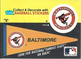 1986 Pennant Team Stickers with Famous Feats On Back Orioles - £0.78 GBP