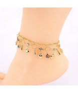 18k Layered Real Gold Filled Anklet Bracelet With Hearts 10&quot; Colors stones - $15.93 CAD