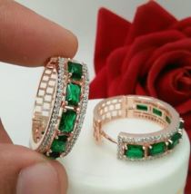 Bollywood Style Indian Rose Gold Plated Earrings Bridal Green Bali Jewelry Set - £29.87 GBP