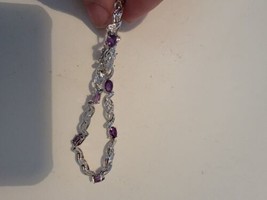 Silver Tone Bracelet With Purple Gemstones  - £15.31 GBP