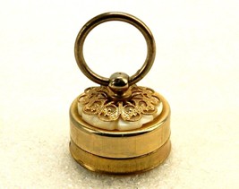 2-Piece Brass Snuff/Pill Box, Ring-Pull Lid, Tray Base, Gold Tone Filigree - $29.35