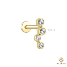 Rim 14K Solid Gold Four Round Diamond Minimalist Tragus Cartilage Piercing - $233.75+