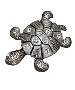 Vintage Sea Turtle Tortoise Brooch Pin Rhinestone Silver Tone 2” - $14.99