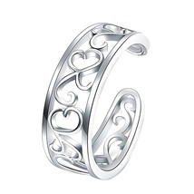 14K White Gold Plated Silver Flower Leaf Band Adjustable Toe Ring - £18.39 GBP