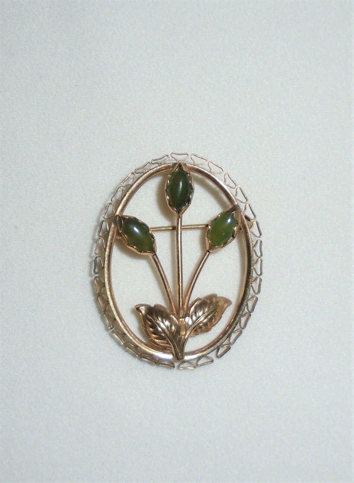 Primary image for Vintage Jade & 14K Gold Filled Flower Brooch Rolyn Inc.
