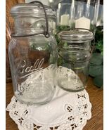 Vintage Ball Ideal Wire Bail Jar &amp; Clear Glass Storage Jar Lot Farmhouse  - $22.30