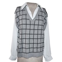 Grey Collared Long Sleeve Top with Sweater Vest Size Large - £27.26 GBP