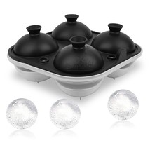 Large Sphere Ice Mold With Lid, 4 X 2.5 Inch Ice Balls - Bpa Free, Easy To Fill  - £11.85 GBP