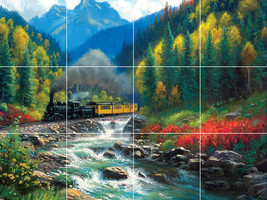 railroad trains Colorado forest mountain waterfall ceramic tile mural backsplash - £71.05 GBP+