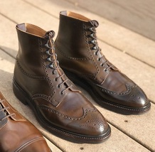 Handmade Men Ankle High Brown Leather Shoes, Men Wing Tip Brogue Stylish Boot - £120.54 GBP