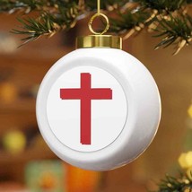 Christmas Ball Ornament &quot;Red Cross&quot; with a Tree or Bells on back - £13.08 GBP