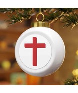 Christmas Ball Ornament &quot;Red Cross&quot; with a Tree or Bells on back - $311.03 MXN