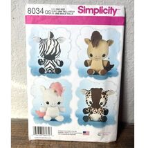 Simplicity Stuffed Animal Sewing Pattern 8034 OS Giraffe Zebra Unicorn H... - $9.75