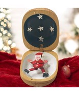 Vtg Tiny Wooden Santa Nutshell Hinged Whimsical Box Wiggle Leg Stocking ... - $353.75 MXN