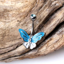 316L Stainless Steel Aqua Butterfly Navel Ring - $22.99