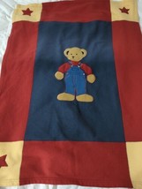 Blue Jean Teddy vintage FLAWED Baby Blanket blue red fleece stars - £10.27 GBP