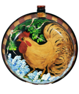 Country Toleware Rooster Pan 10&quot; Rise &amp; Shine Hand Painted Metal for Dec... - $40.88 CAD