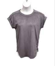 Cupio Womens Size Large Smoke Grey Faux Suede Tunic Top Cap Sleeve - £9.16 GBP