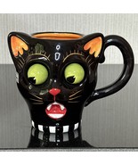 Department 56 Googly Wiggle Eyeball Black Cat Mug Ceramic Dracula Fang H... - $63.34