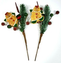 Sugared Gingerbread Ladies and Christmas Candy Picks 9&quot; Long Set of 2 - £7.81 GBP