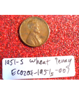 1951 S Lincoln Wheat Penny Weak Mint Mark Die Chip Grease Errors; Old Co... - £30.65 GBP