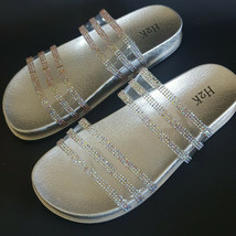 H2K AMANDA Gold Double Rhinestones Sparkle Slides Flip Flops Sandals Bli... - $24.99