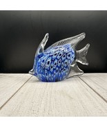 Hand Blown Glass Angel Fish Millefiori Blue Multi Paperweight Sea Ocean ... - $14.84