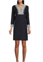 New Preston &amp; York Tabitha Stretch Linen Split V-Neck Embroidered Dress ... - $55.99
