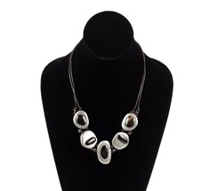 Chico&#39;s Stone Pendant Corded Collar Necklace Brushed Metal Brown Tone - £9.48 GBP