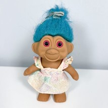 Vintage 1991 TNT Troll Doll w/ Floral Dress Blue hair 5.5” - £9.45 GBP