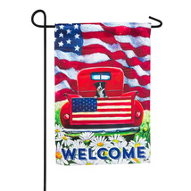 Patriotic Pup Truck Welcome Suede Garden Flag- 2 Sided Message, 12.5&quot; x 18&quot; - £17.69 GBP
