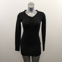 g21 V Neck Sweater Dress Women&#39;s Size Medium Black Acrylic Long Sleeve P... - $150.53 MXN