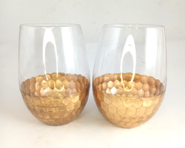 2 Fitz and Floyd Daphne Gold Stemless Wine Glasses Tumblers - £14.21 GBP