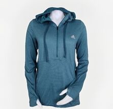 Adidas Thumbhole 1/2 Zip Jacket Womens M Teal Hooded Trans Climawarm Pul... - $17.26