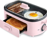 Pink 3-In-1 Breakfast Maker Station Healthy Ceramic Nonstick Dual Griddl... - £56.67 GBP