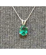 Corte Natural Redondo Esmeralda Verde Plata de Ley Collar con Colgante J... - £27.65 GBP