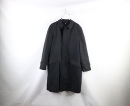 Vtg 50s 60s Rockabilly Mens 40L Faded Lined Trench Coat Rain Jacket Black USA - £63.26 GBP