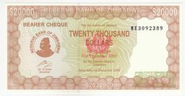 Zimbabwe, 20000 Dollars, Reserve Banque Du Zimbabwe, P23, UNC - $29.44
