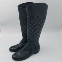 Vince Camuto Black Rainer Boots Size 6.5 Quilted Leather Knee Tall Riding Crest - £23.25 GBP